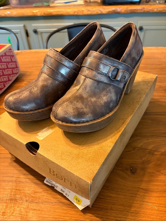 Born Shoes - Born Brown Distressed Leather Platform Clogs